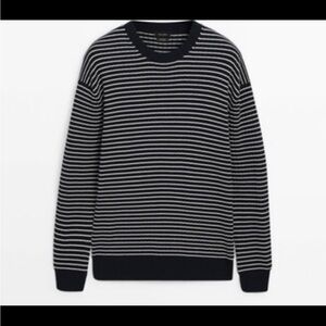 Mossimo Dutti Men's Black and White Striped Crewneck Sweater
